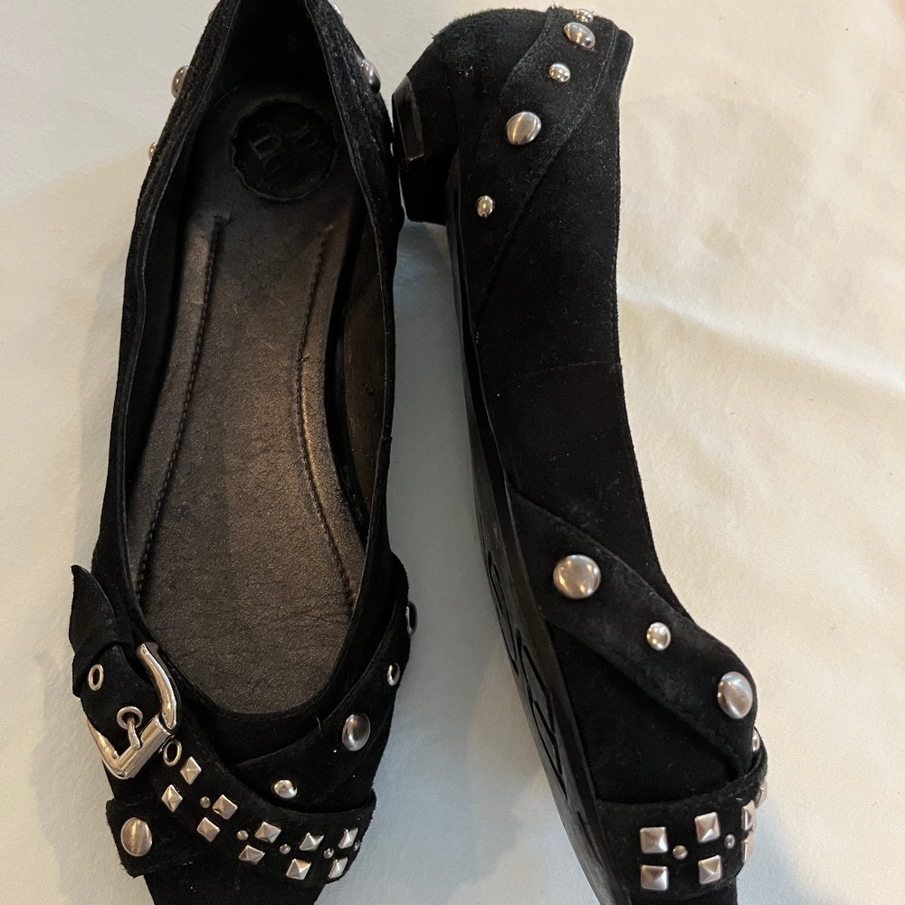 BCBG black shoes with Silver buckle and studs